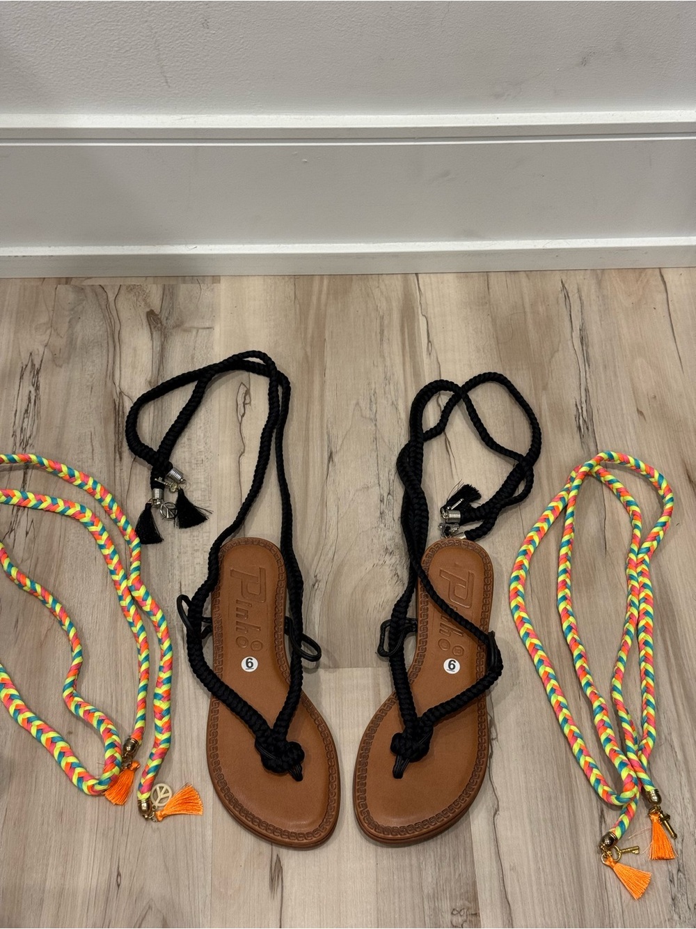 Braided Black Lace-Up Sandals